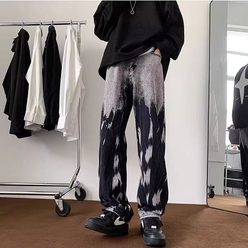 [LGH Series] ★Denim Pants★ Bottoms Pants Unisex Men's Tie-dye Stylish Black Black Jeans