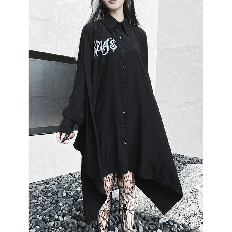 [Miub Series] ★Long Shirt★ Tops, long sleeve shirt, black, unique, thin, loose, easy to match