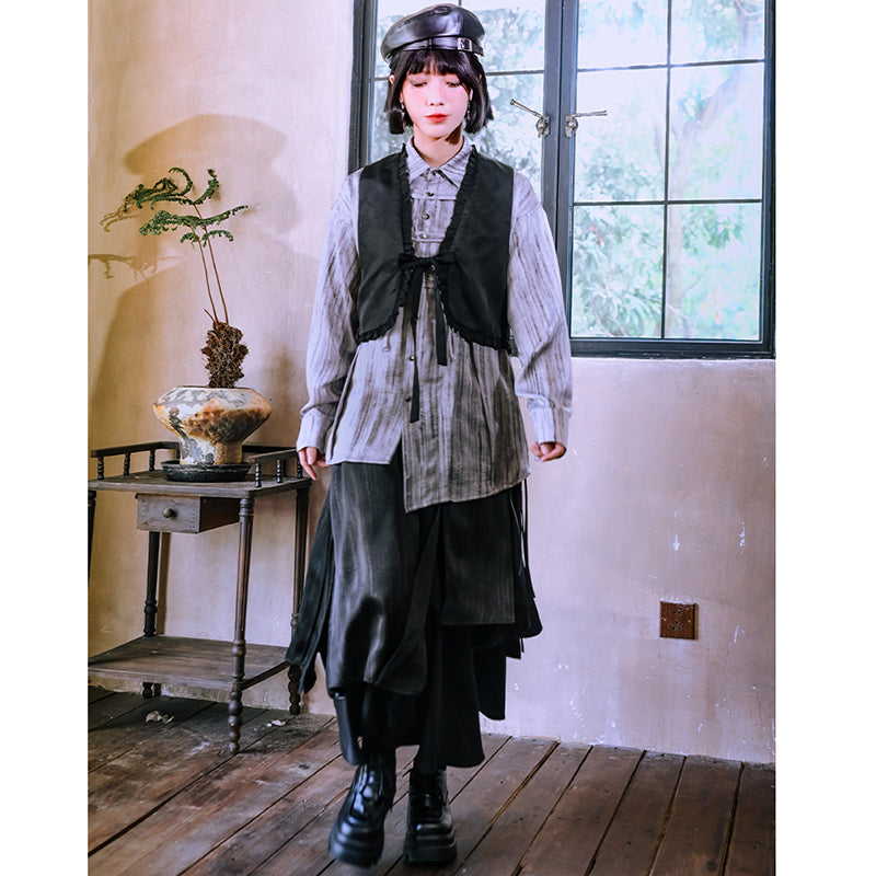 [Kokaisha---Butterfly Gin Series] Chinese-style trousers, bottoms, gaucho pants, original, slimming, switching, floral pattern