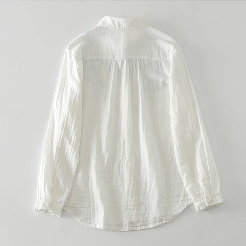 [YOUSHA Series] ★Chinese-style top★ Shirt, long sleeves, women's, oil painting style, cotton, white, blue