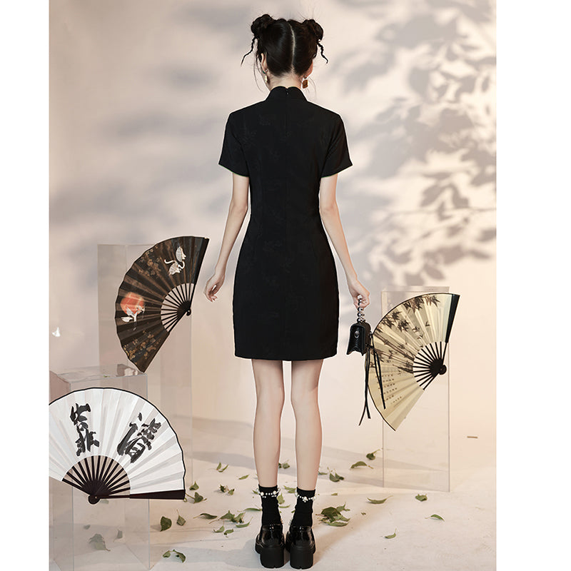 [HANYUNSHI series]★China dress★ Chinese style dress, short sleeves, short length, black, black