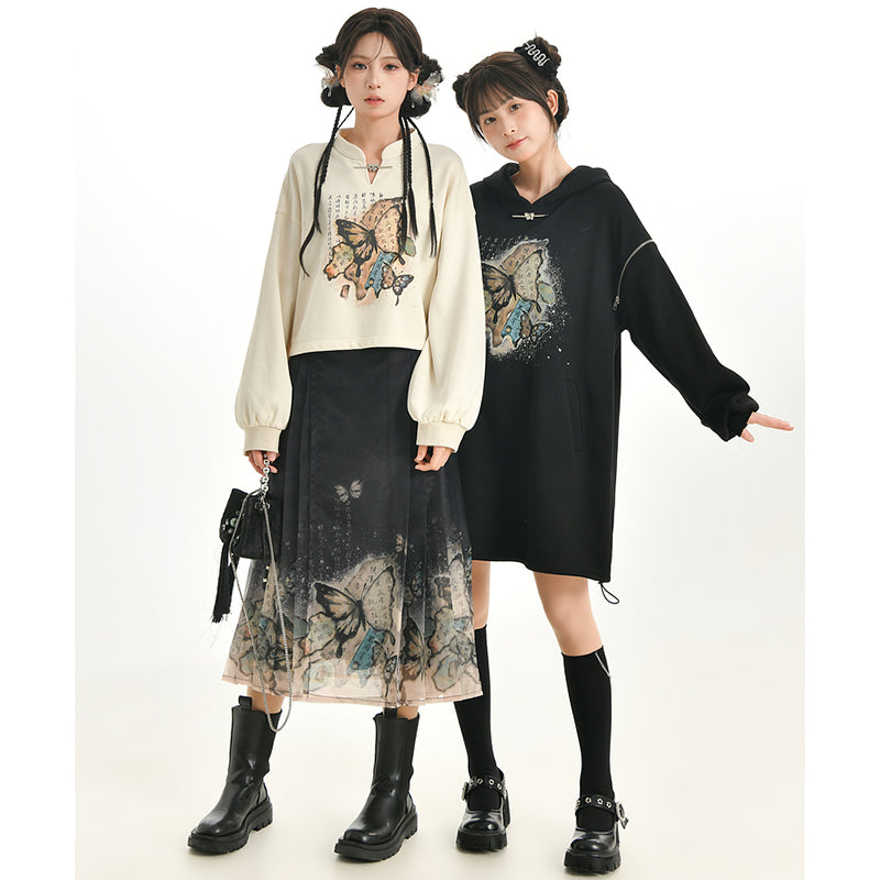 [Mori Onna Buraku Series] ★Chinese style skirt★ 2 types available Long length or short length Bottoms Butterfly Chinese clothing