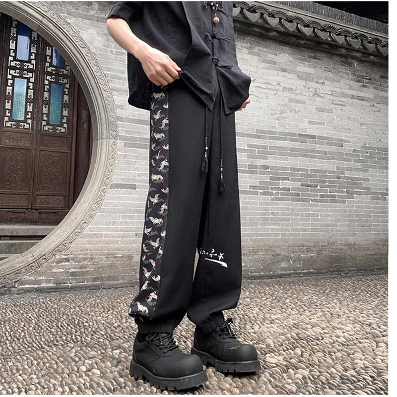 [PPG Series]★China Style Pants★ 2color Pants Bottoms Casual Pants Unisex Men's Large Size Switching Crane