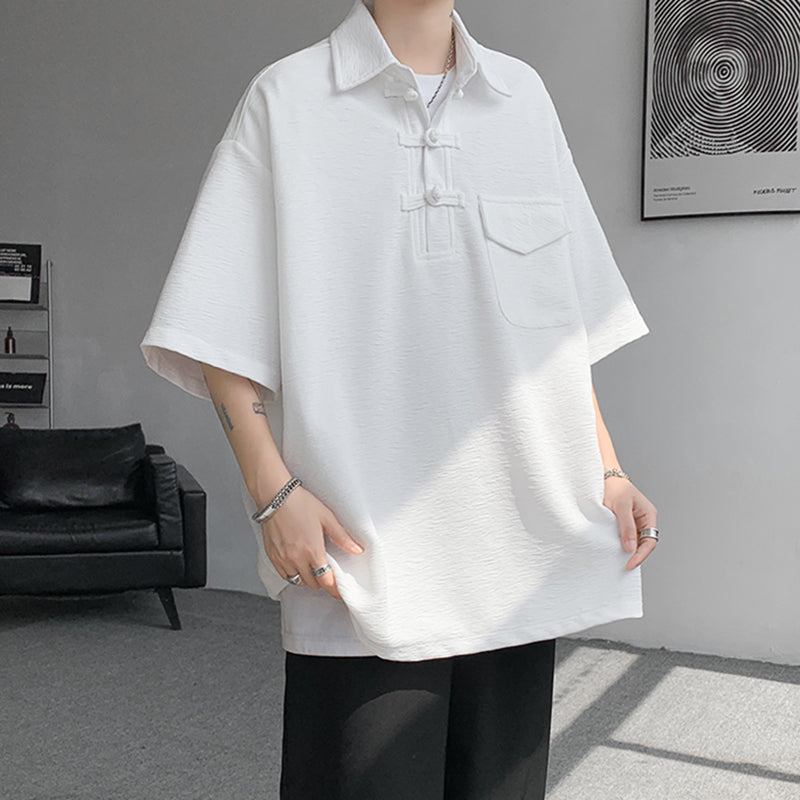 [BIGEMAN Series] ★China style tops★ 2color shirt, bamboo pattern, bamboo, short sleeves, unisex, men's, large size, black white