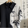 Load image into Gallery viewer, [BIGEMAN Series] ★China style tops★ 2color shirt, bamboo pattern, bamboo, short sleeves, unisex, men's, large size, black white
