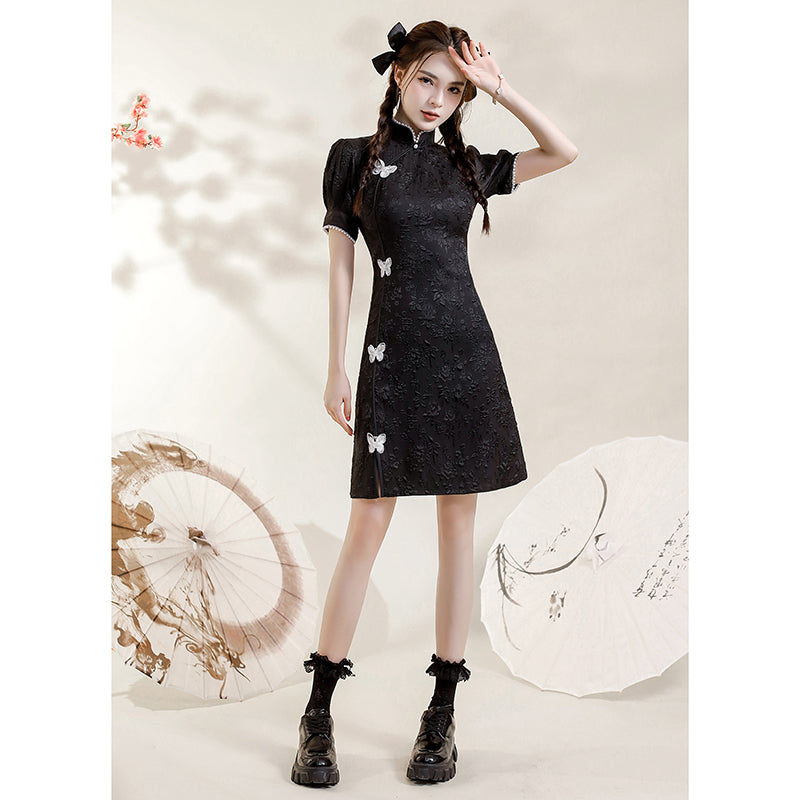 [HANYUNSHI Series]★Cheongsam dress★ Chinese style dress, short sleeves, short length, cute, butterfly