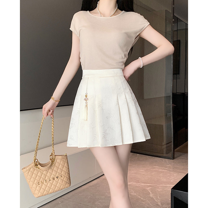 [SANMUZI Series]★China style skirt★Bottoms Mini length skirt Cute easy to match pleated skirt