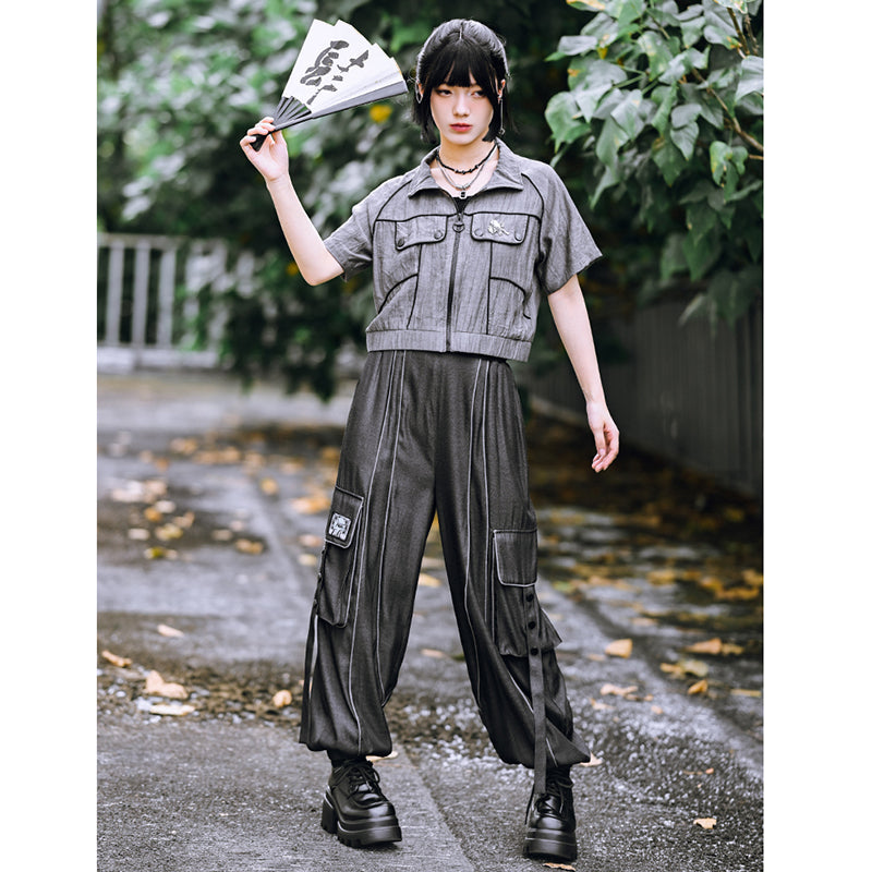 [Kokaisha---Butterfly Gin Series] Chinese-style trousers, bottoms, gaucho pants, original, slimming, switching, floral pattern