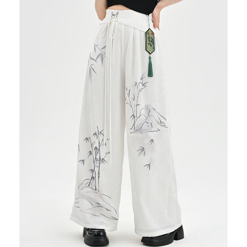 [Kokaisha---Butterfly Gin Series] Chinese-style trousers, bottoms, gaucho pants, original, slimming, switching, floral pattern