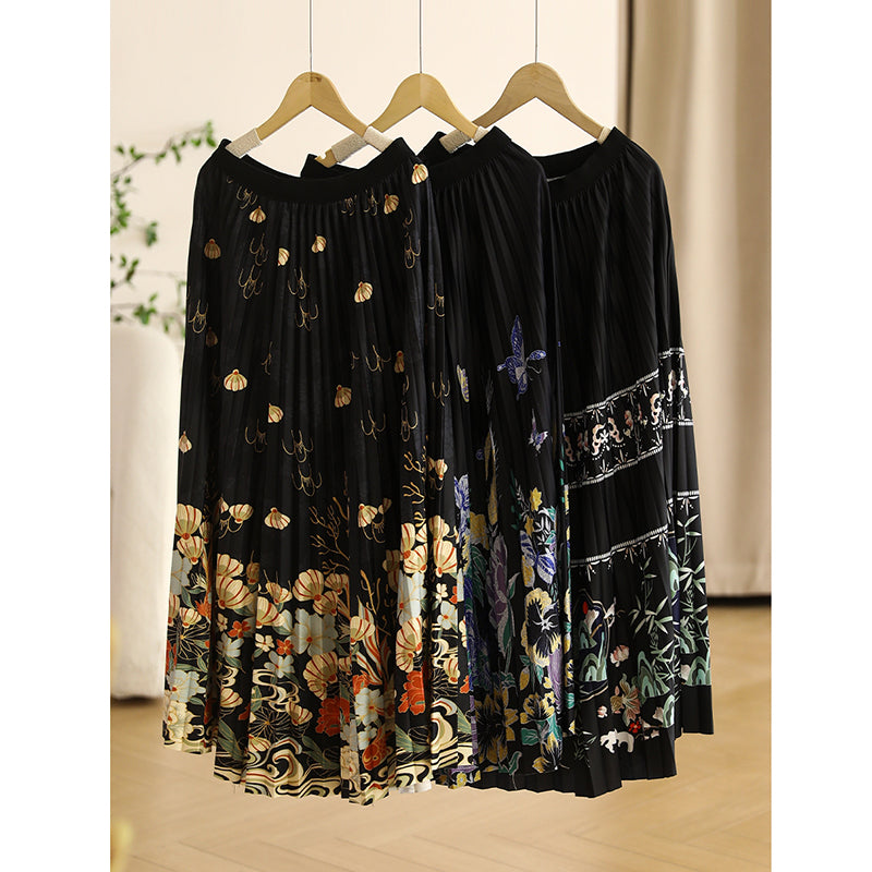 [XIAOER Series]★China style skirt★ 3color floral pattern skirt bottoms elastic waist, easy to match for commuting, dates