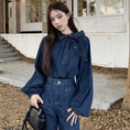 Load image into Gallery viewer, [YIHAO Series]★Shirt★ Tops Long Sleeve Shirt Women's Ribbon Denim Jeans Blue Blue
