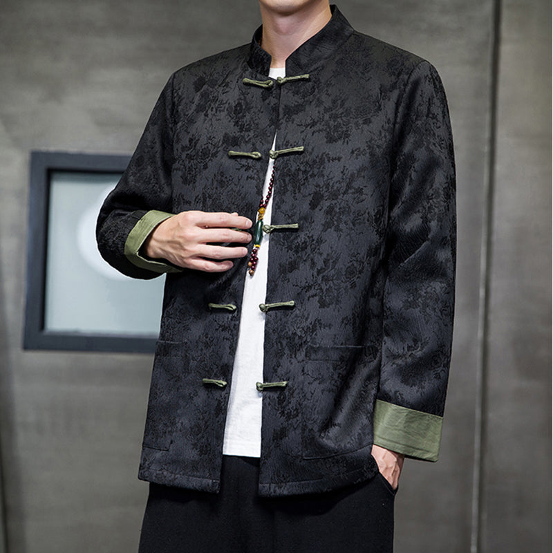 [JUNYI Series]★China style outerwear★Shirt outerwear, unisex, men's, large size, switching color scheme, black, black