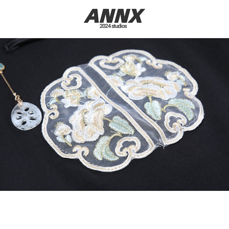 [ANNX Series]★China Style T-shirt★ 2color Tops Women's Chinese Clothing Improves Temperament Embroidery Chinese Button