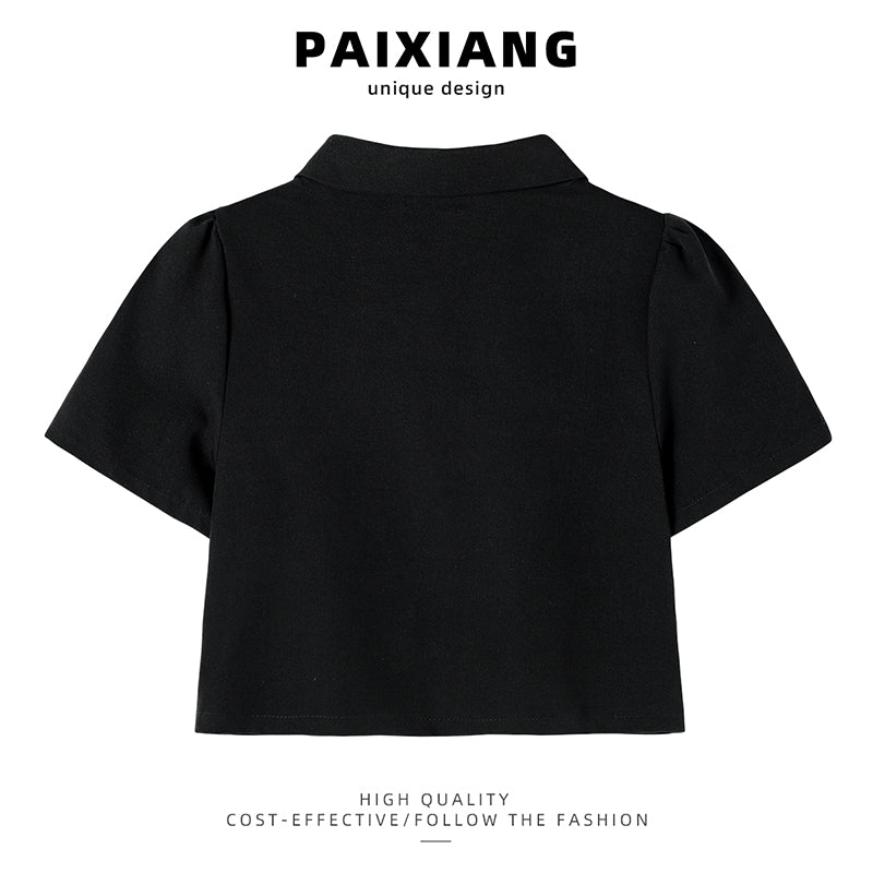 [PAIXIANG Series] ★Chinese style tops★ Shirt Black Black Chinese Clothes Short Sleeve Women's Short Length