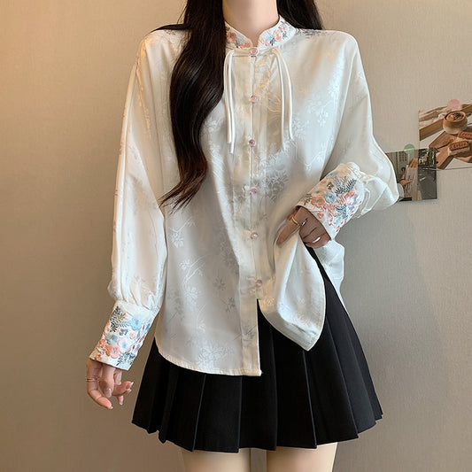 [PYY Series]★China Style Tops★ Shirt Embroidered Long Sleeve Shirt Improves Temperament Women's Large Size