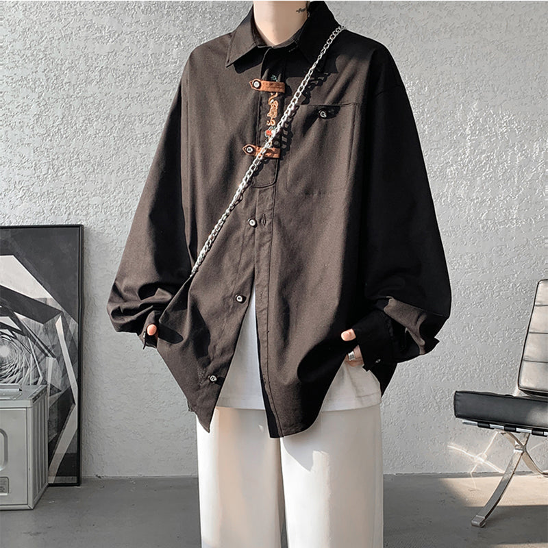 [HCM Series]★China style shirt★ 2color tops long sleeve shirt embroidery unisex men's large size