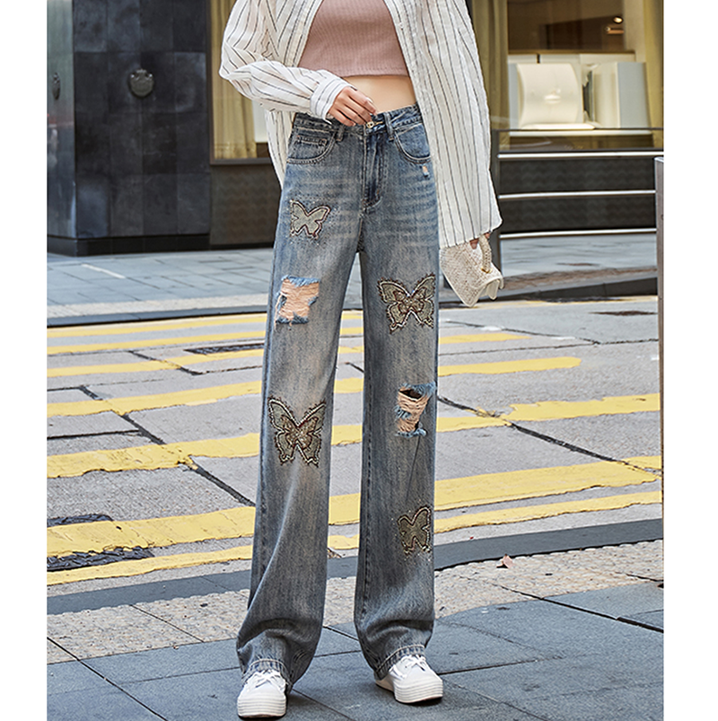 [HANMOYAN Series] ★Denim pants★ Pants Bottoms Butterfly Unique Women's Cute Easy to match