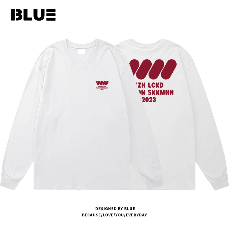 [BLUE Series]★T-shirt★ 4color Tops Long Sleeve T-shirt Unisex Men's Cotton Black White Apricot Navy