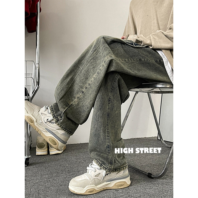 [V37 Series]★Trousers★ Denim pants bottoms Unisex Men's Embroidery Retro Alphabet