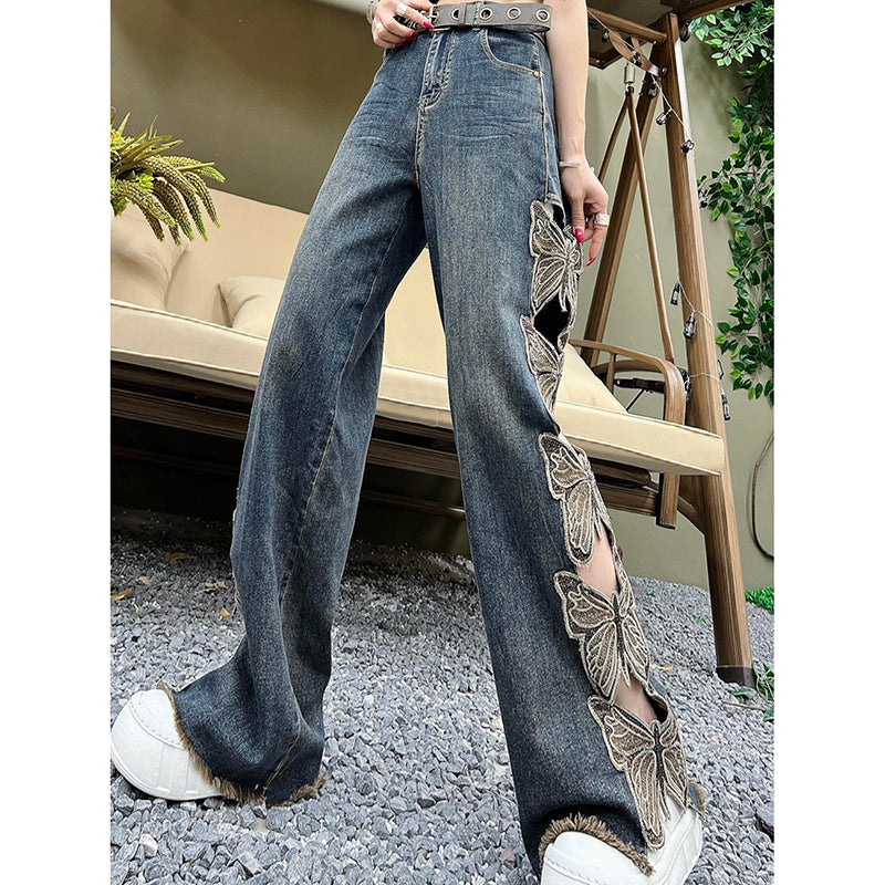 [HANMOYAN Series] ★Denim pants★ Pants Bottoms Butterfly Unique Women's Cute Easy to match