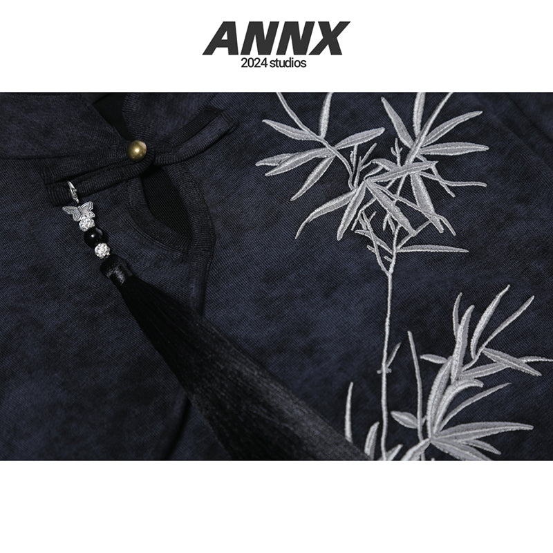 [ANNX Series]★Chinese T-shirt★ 2color Tops Women's Chinese Clothes Improves Temperament Embroidery Black White