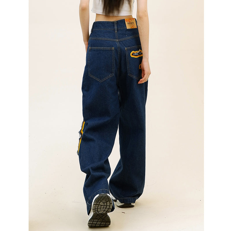 [WIZARD Series] ★Denim pants★ 2 colors Pants Bottoms Jeans Unisex Ladies Men Flame Stylish