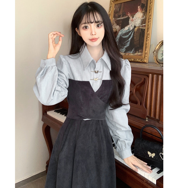 [YAMENGNI Series]★China style dress★ Women's long sleeve fake layered retro large size