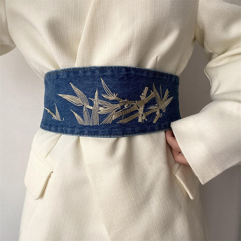 [Liu Wuwei Series] ★China style belt★ Obi Accessories Small items Easy to match Retro Denim Blue Blue