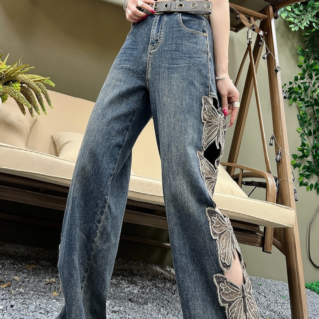 [HANMOYAN Series] ★Denim pants★ Pants Bottoms Butterfly Unique Women's Cute Easy to match