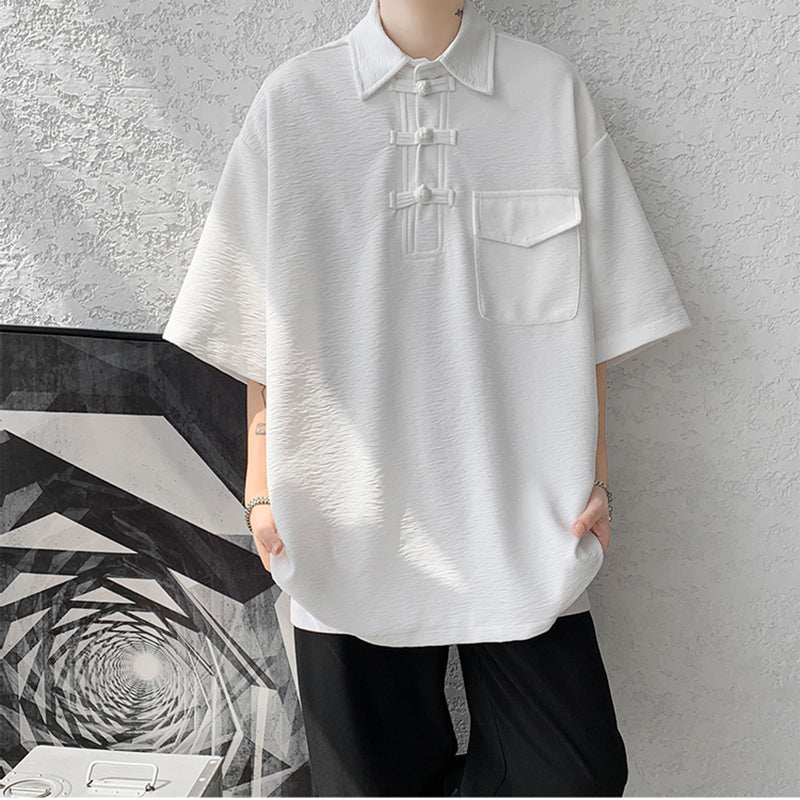 [BIGEMAN Series] ★China style tops★ 2color shirt, bamboo pattern, bamboo, short sleeves, unisex, men's, large size, black white