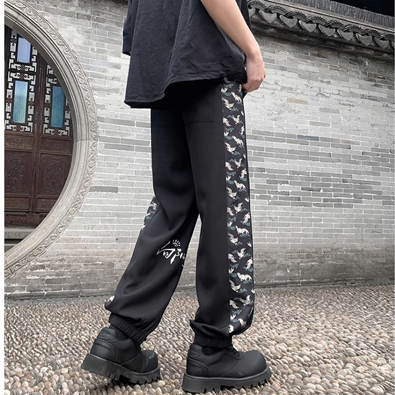 [PPG Series]★China Style Pants★ 2color Pants Bottoms Casual Pants Unisex Men's Large Size Switching Crane