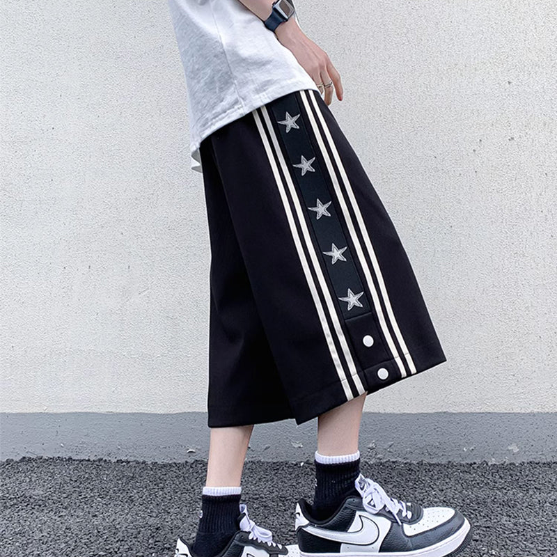 [LGH Series] ★Casual pants★ 2 colors, 7/8 length, shorts, short pants, trousers, bottoms, unisex, men's, large size, vertical stripes, star pattern