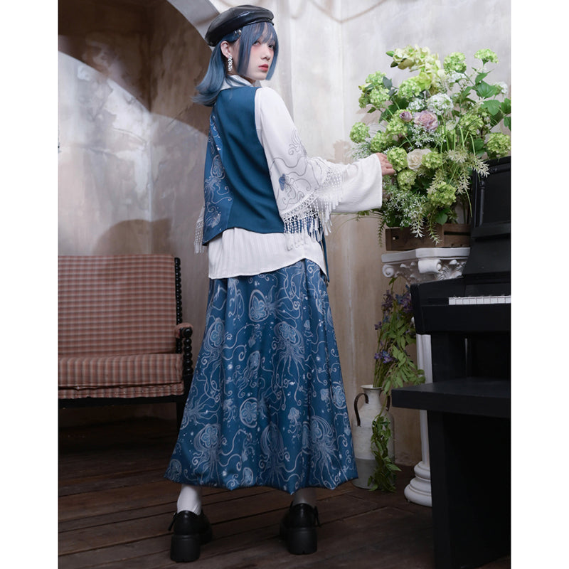 [Kokaisha---Butterfly Gin Series] Chinese-style trousers, bottoms, gaucho pants, original, slimming, switching, floral pattern