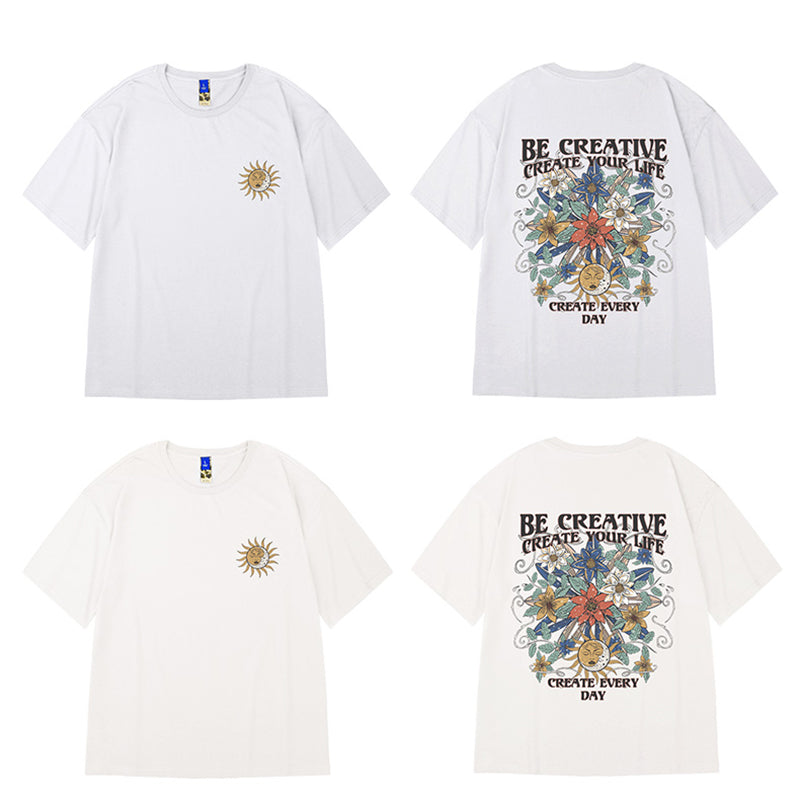 【MOYANシリーズ】★トップス★ 4color Tシャツ 男女兼用 メンズ 大きいサイズ プリント 半袖 花柄