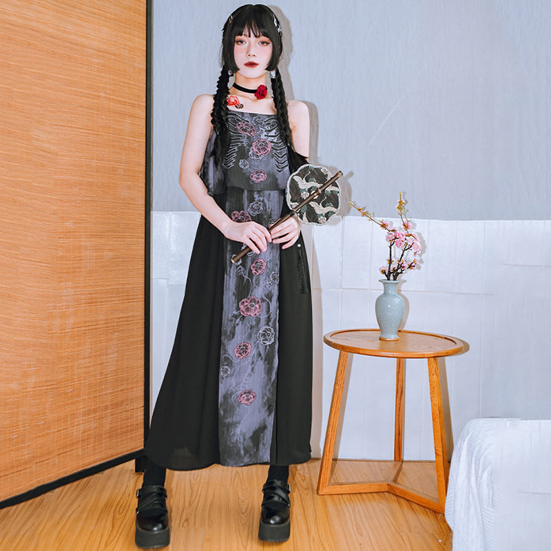 [Kogaesha---Flower Bone Series] ★Chinese-style dress★ Suspender dress, sleeveless, printed, unique, slimming