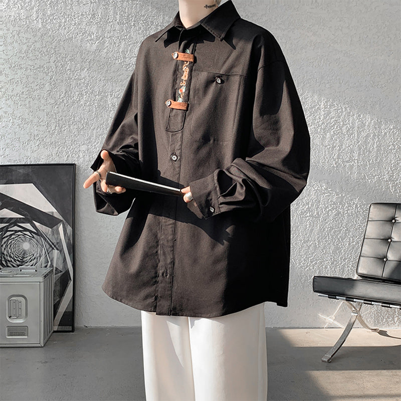 [HCM Series]★China style shirt★ 2color tops long sleeve shirt embroidery unisex men's large size