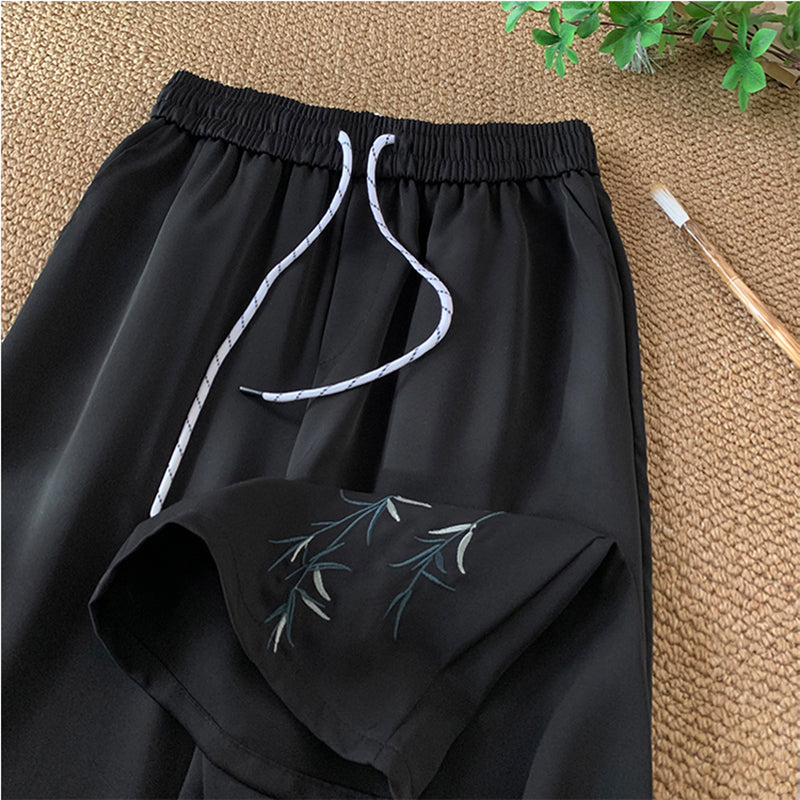 [KADISHOU Series] ★Chinese-style pants★ 2 colors Embroidered bamboo Casual pants Bottoms Unisex Men's Large size Black White