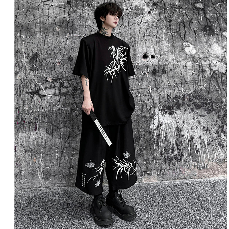 [ZHUIYI series] ★Chinese style tops★ 2color T-shirt, short sleeve, bamboo, bamboo pattern, men's, casual, easy to match