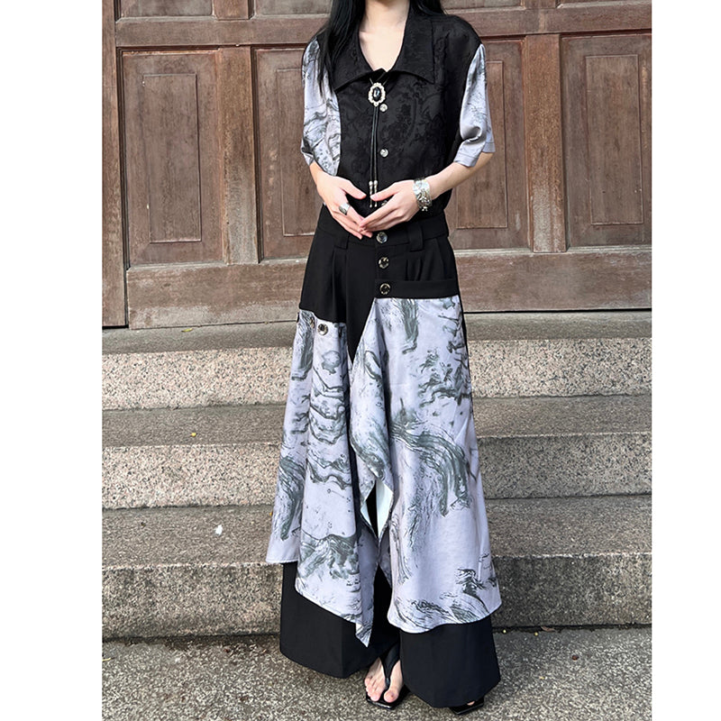 [Illustrated series]★China style pants★Bottoms China button black black unisex men's casual pants