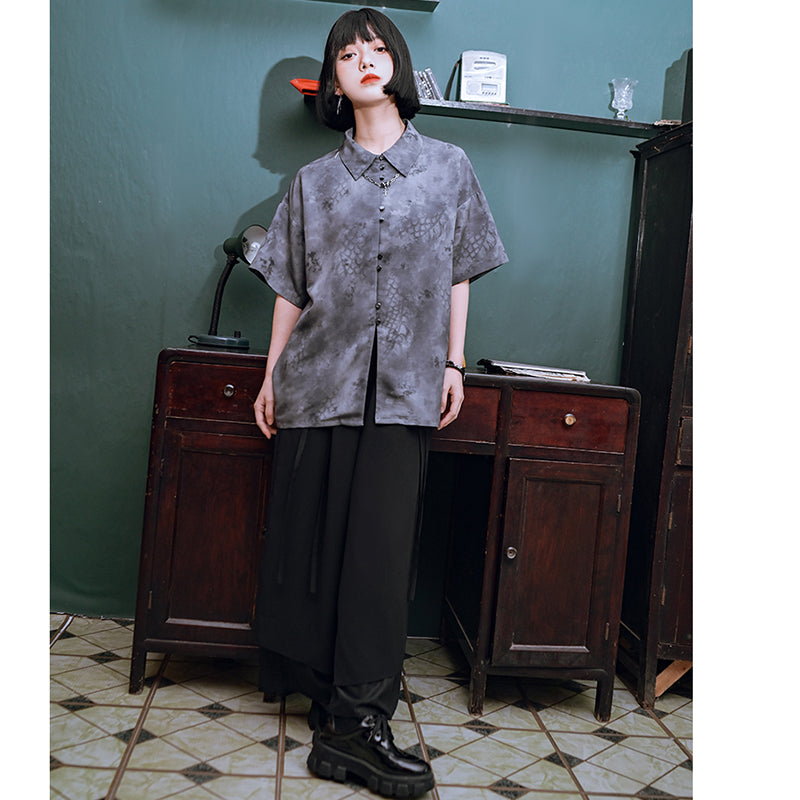 [Kokaisha Series] ★China style pants★ Chiffon gaucho pants Spring/Summer Loose Black Black SML XL