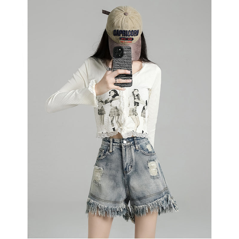 [Flower Series] ★Shorts★ Shorts Pants Denim 2color Easy to match Summer SML Blue Black