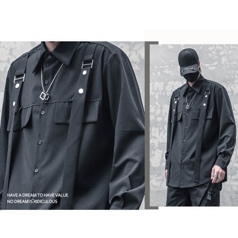 [WL Series]★Shirt★ Tops, long sleeve shirt, unisex, men's, black, Harajuku style, cool