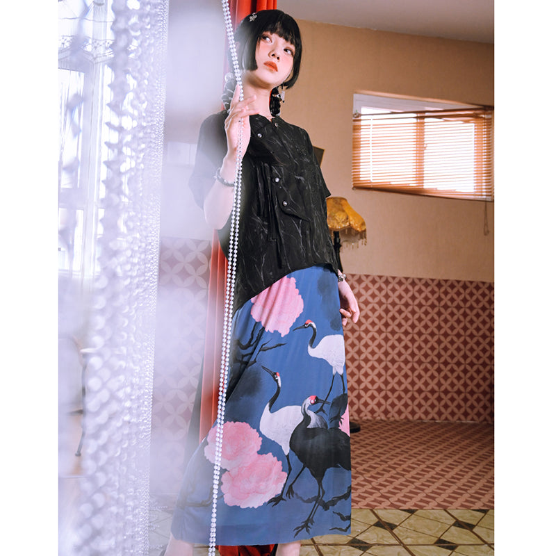 [Big Blue Dragon Series]★China style trousers★Bottoms Gaucho pants Loose Casual Black Black