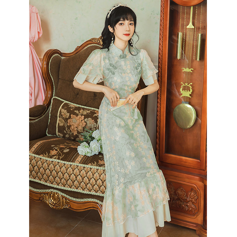 [HONGSHE Series] ★Chinese Dress★ Lace Chinese-style dress, switching, slimming, party