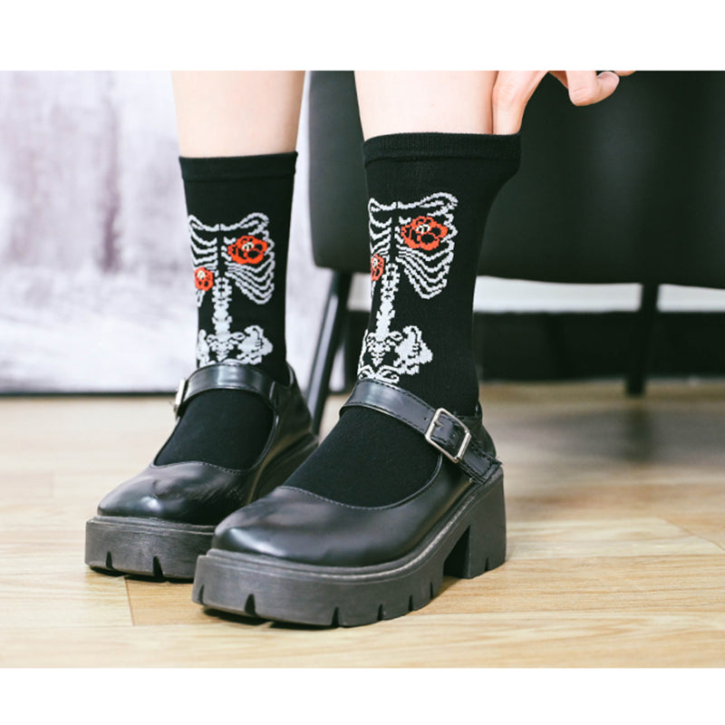 [Kogakusha---Flower Bone Series] ★Socks★ Chinese-style socks, cotton, butterfly print, easy to match, black