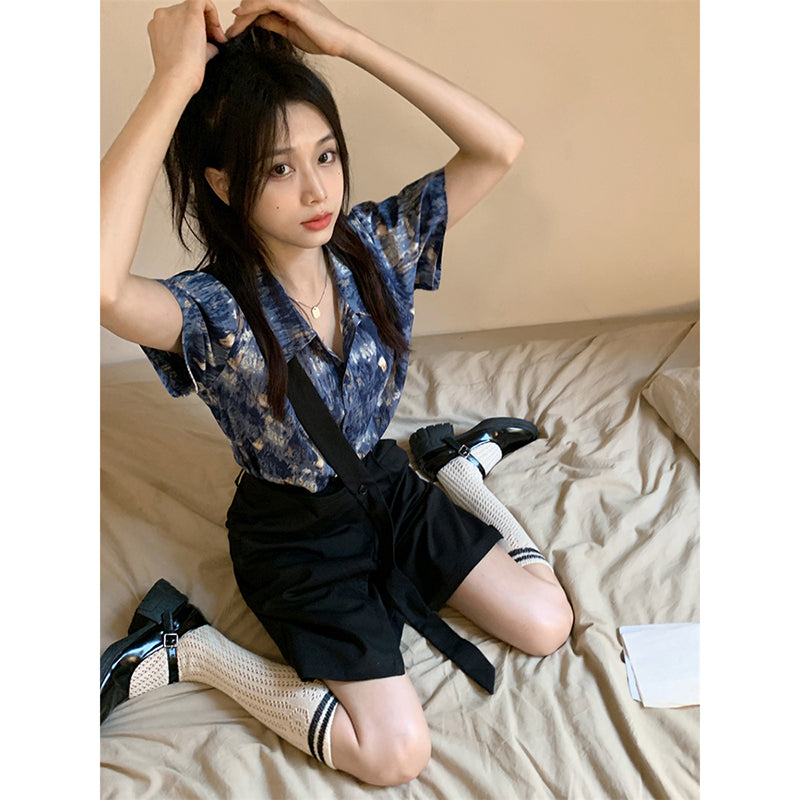 【HUAYUXINシリーズ】★シャツ★ トップス 半袖 レディース 可愛い S M L 合わせやすい 夏服 水墨柄 ブルー 青い