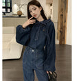 Load image into Gallery viewer, [YIHAO Series]★Shirt★ Tops Long Sleeve Shirt Women's Ribbon Denim Jeans Blue Blue
