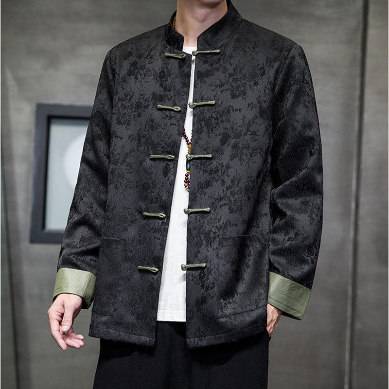 [JUNYI Series]★China style outerwear★Shirt outerwear, unisex, men's, large size, switching color scheme, black, black