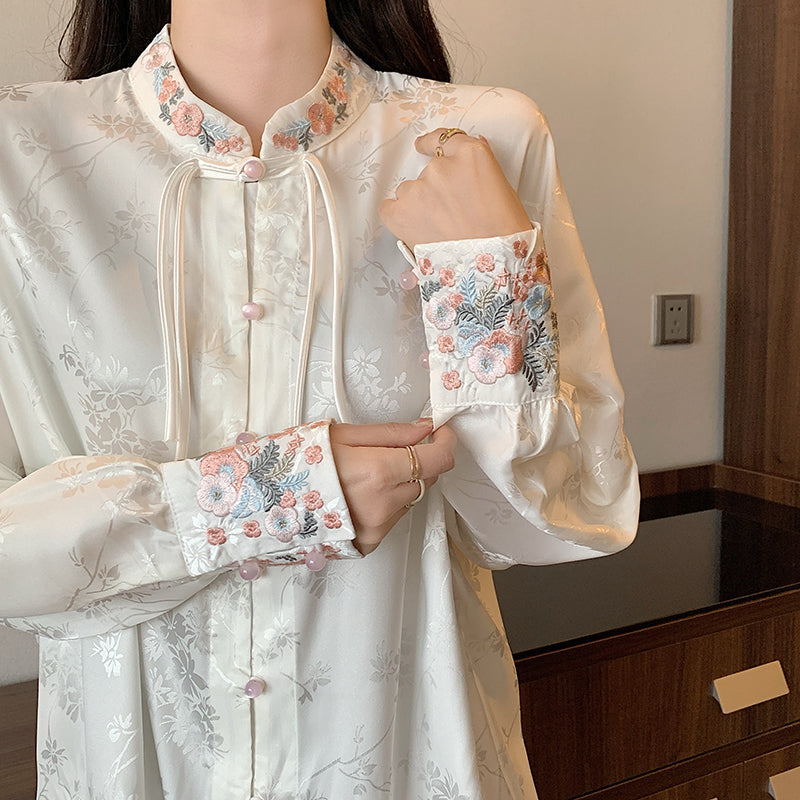 [PYY Series]★China Style Tops★ Shirt Embroidered Long Sleeve Shirt Improves Temperament Women's Large Size