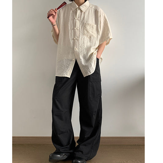 [SENSU Series] ★Chinese-style tops★ Shirt, short-sleeved shirt, unisex, men's, simple, Chinese clothing, summer clothing